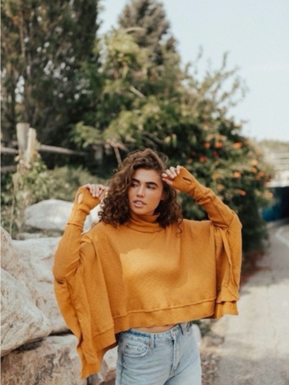 We The Free Moon Daisy Sunbaby Yellow Thermal Cowl Turtleneck Cropped Boho